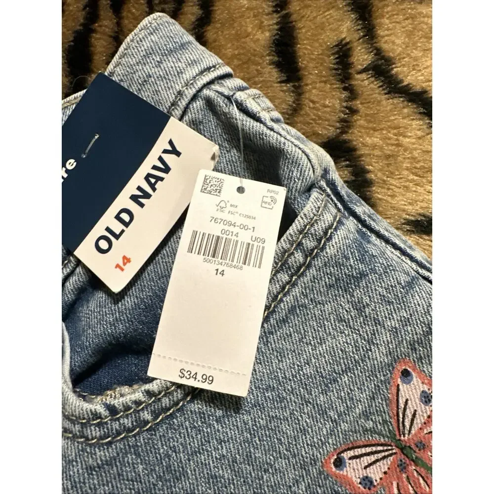 Girl’s Size 14 High Rise Flare Jeans Old Navy Butterfly Embroidered NWT School